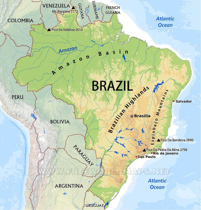 Map of Brazil in South America 