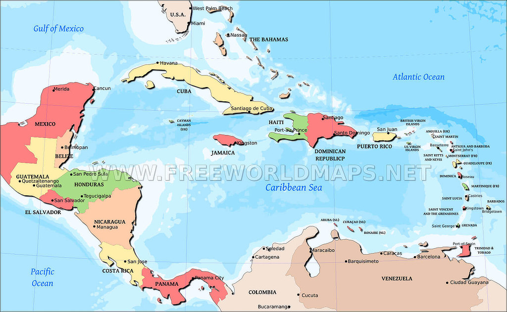 Map of the islands of the Caribbean Sea, host to a number of hummingbird species